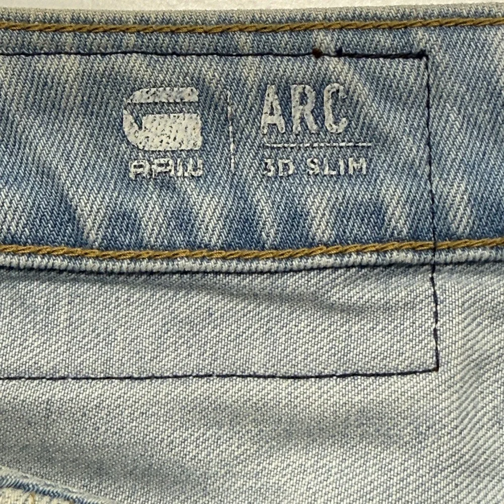 G-Star Raw Arc 3D Slim Distressed Light Wash Twisted‎ Leg Jeans Mens 36 x 32